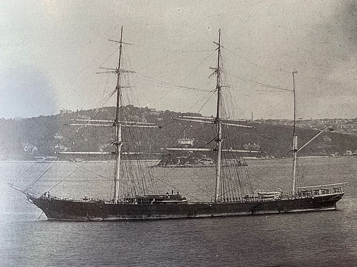 Our columnist's uncle was captain of the Melanope, a three-masted square rigger, rigged as a barque (1,608 registered tons and 258 feet in length) for the Sydney-to-San-Francisco trade route connecting Australia and America