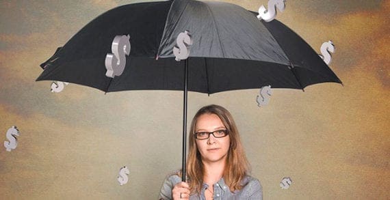 Woman under umbrella Stimulus spending will likely harm Canadian economy, not help it